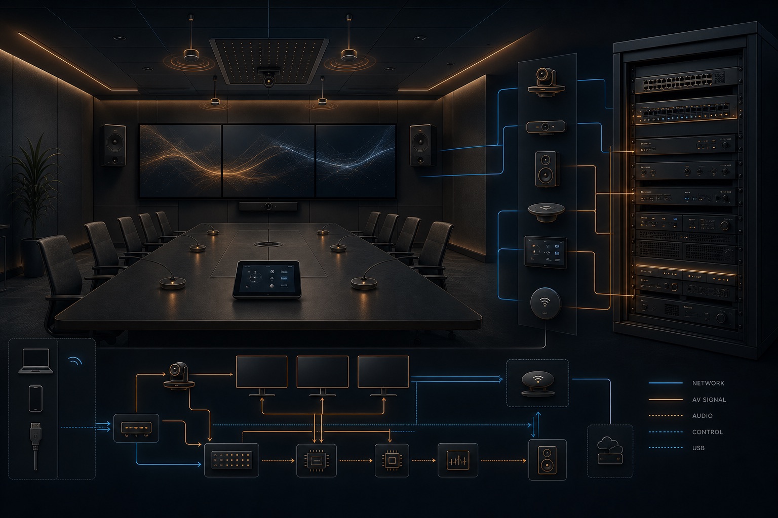 AV integration and collaboration space illustration